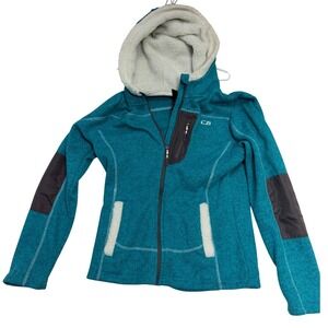 CB Sports Womens Teal Marl Sherpa Lined Hooded Full Zip Jacket Size M Elbow